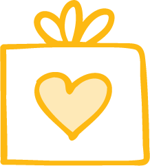 An icon of a present with a heart in the middle.