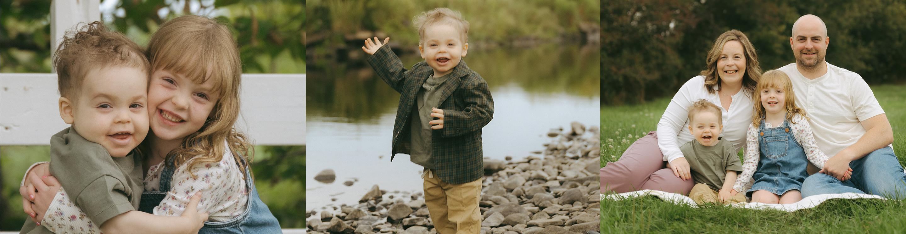 Portraits of Ellis and his family enjoying time together in a park.