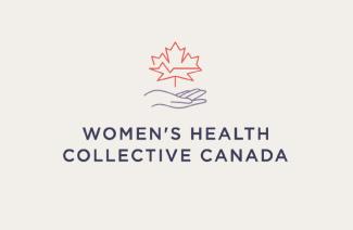 Women’s Health Collective Canada logo with red maple leaf above a purple hand on a beige background.